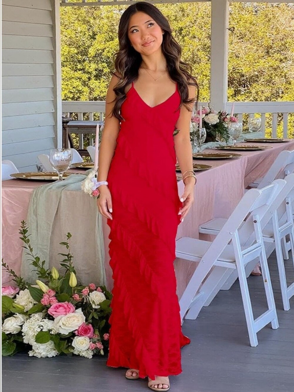 New V-Neck Ruffle Maxi Dress - Picture 6 of 10